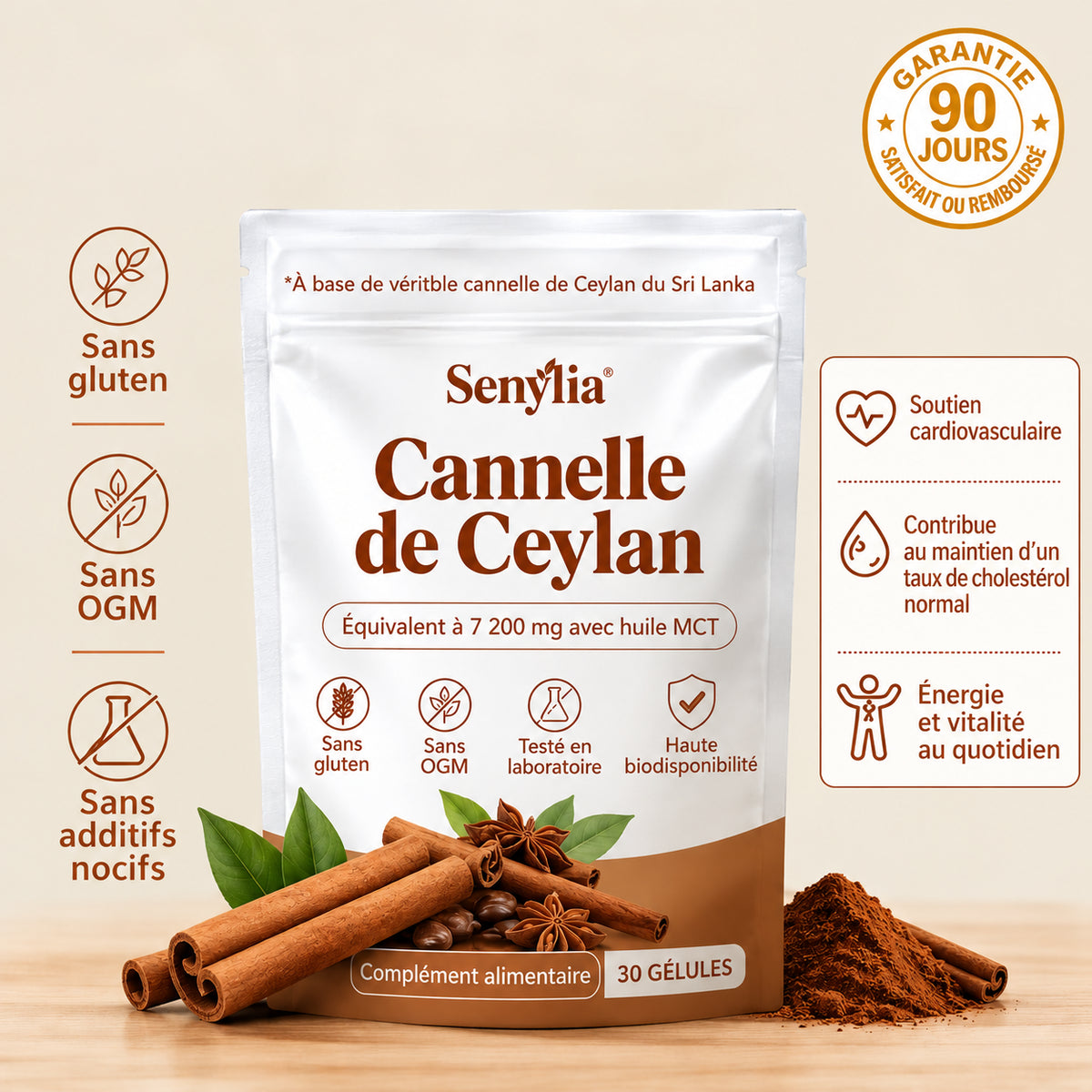 Cannelle de Ceylan – Équivalent à 7 200 mg avec huile MCT