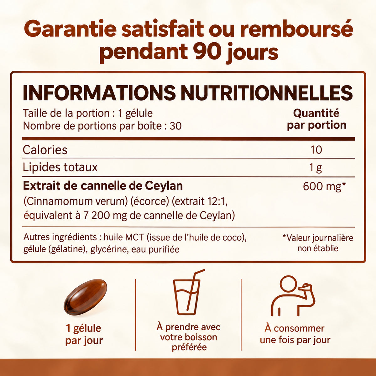 Cannelle de Ceylan – Équivalent à 7 200 mg avec huile MCT