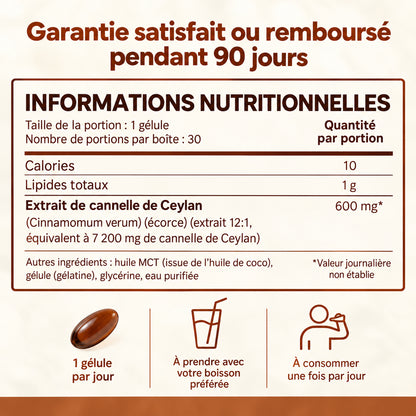 Cannelle de Ceylan – Équivalent à 7 200 mg avec huile MCT